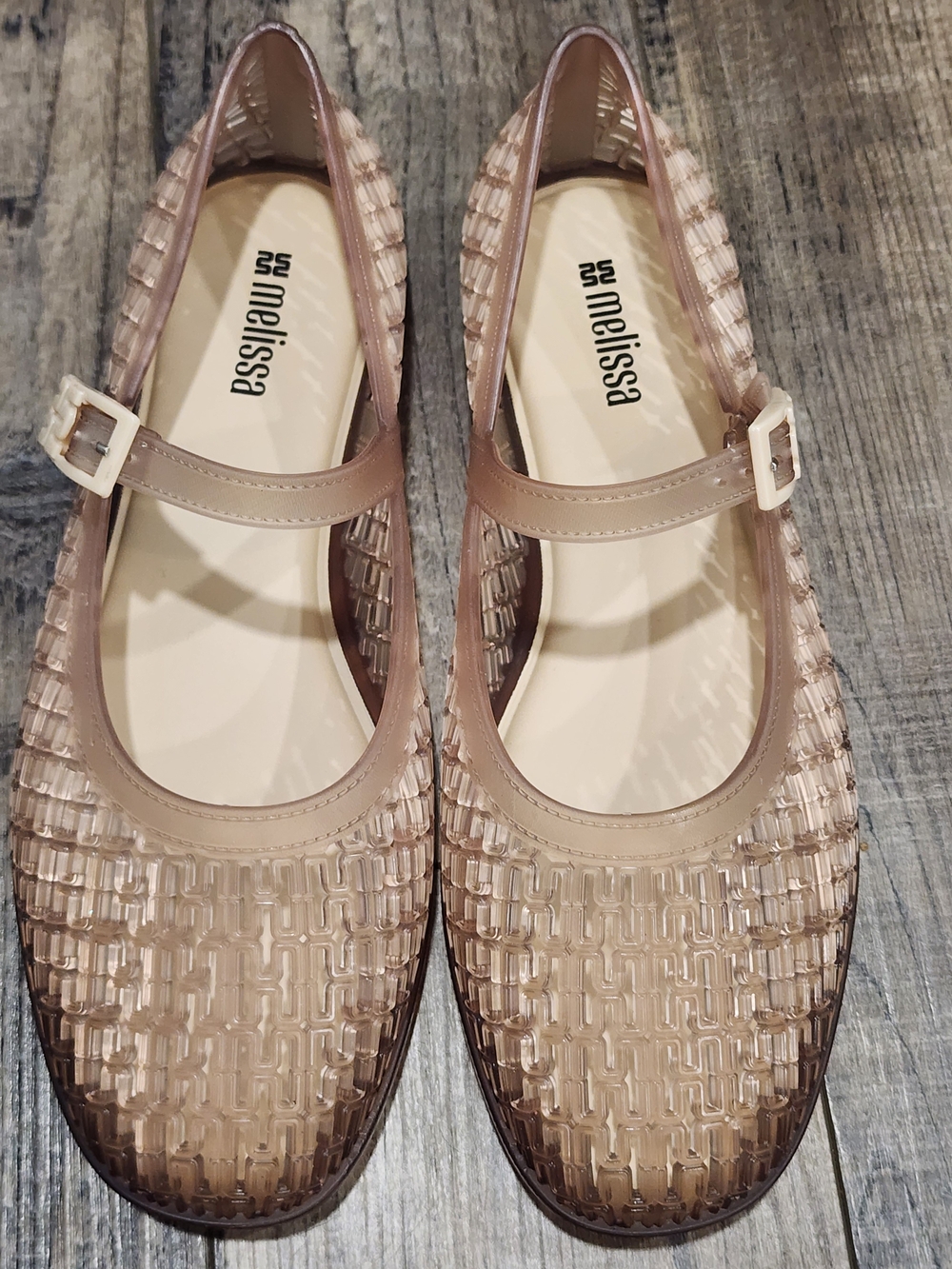 Melissa Harpers Blush Nude Mary Jane Jelly Flats with Buckle